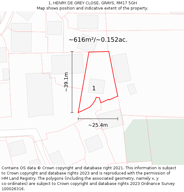 1, HENRY DE GREY CLOSE, GRAYS, RM17 5GH: Plot and title map