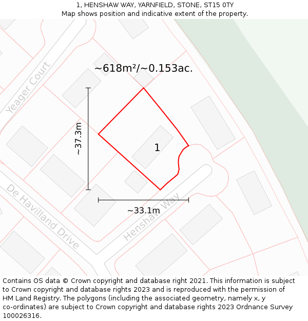 1, HENSHAW WAY, YARNFIELD, STONE, ST15 0TY: Plot and title map