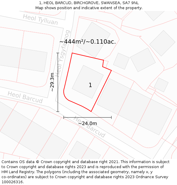 1, HEOL BARCUD, BIRCHGROVE, SWANSEA, SA7 9NL: Plot and title map