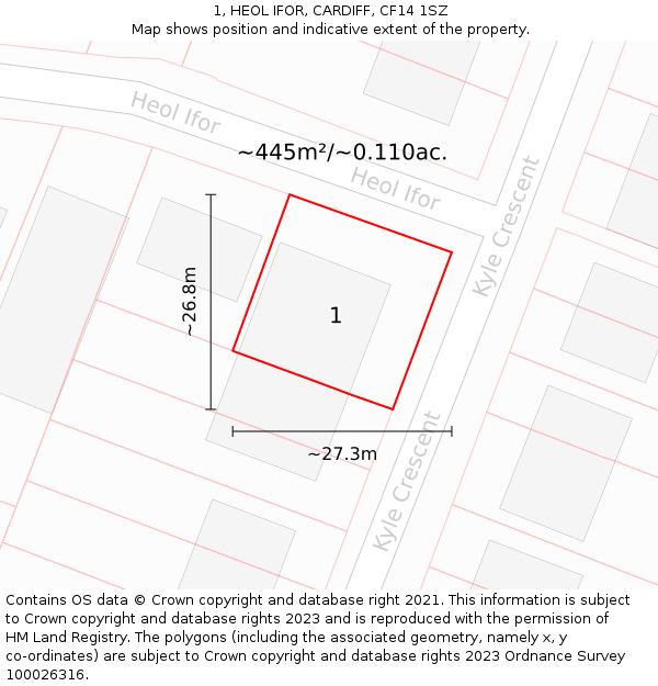 1, HEOL IFOR, CARDIFF, CF14 1SZ: Plot and title map