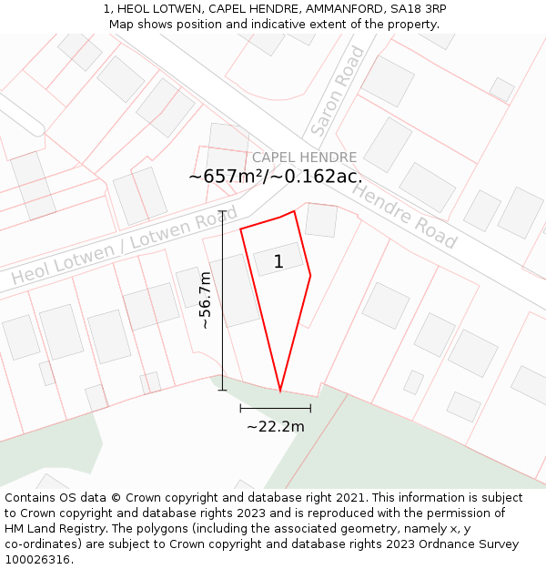 1, HEOL LOTWEN, CAPEL HENDRE, AMMANFORD, SA18 3RP: Plot and title map