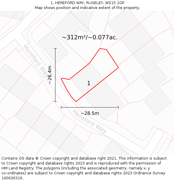 1, HEREFORD WAY, RUGELEY, WS15 1GP: Plot and title map