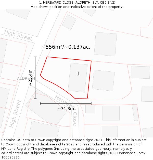 1, HEREWARD CLOSE, ALDRETH, ELY, CB6 3NZ: Plot and title map