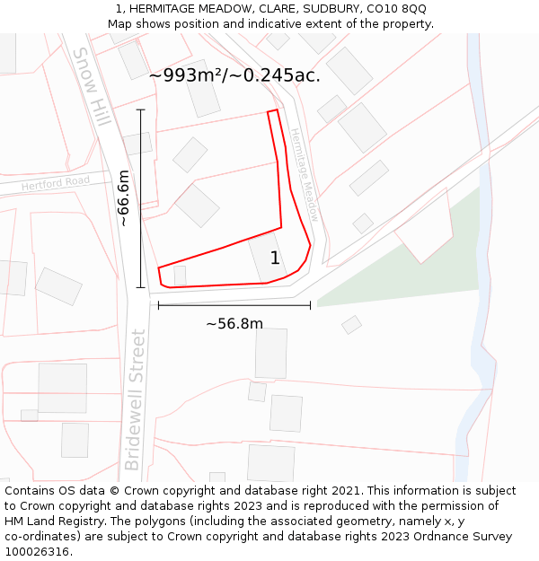 1, HERMITAGE MEADOW, CLARE, SUDBURY, CO10 8QQ: Plot and title map