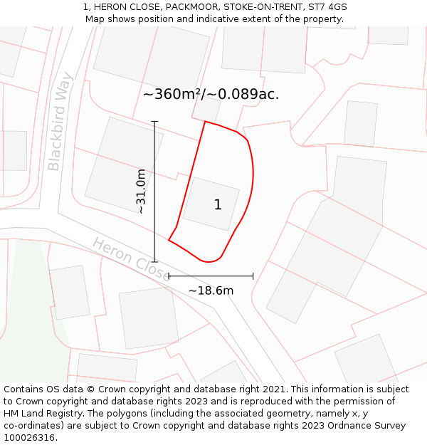 1, HERON CLOSE, PACKMOOR, STOKE-ON-TRENT, ST7 4GS: Plot and title map