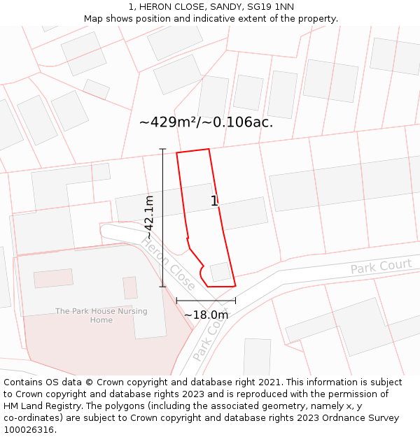 1, HERON CLOSE, SANDY, SG19 1NN: Plot and title map