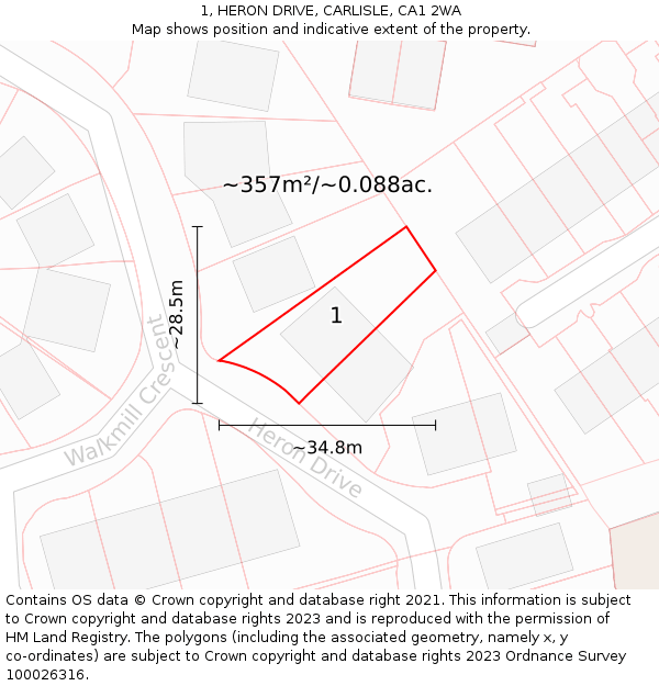 1, HERON DRIVE, CARLISLE, CA1 2WA: Plot and title map