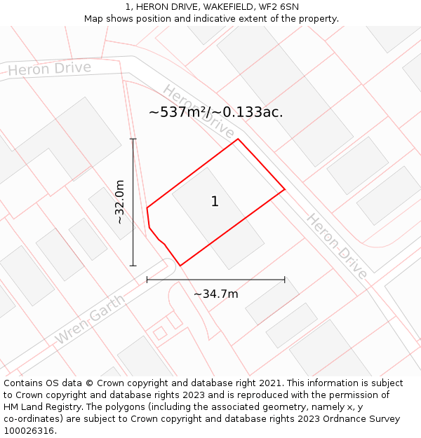 1, HERON DRIVE, WAKEFIELD, WF2 6SN: Plot and title map