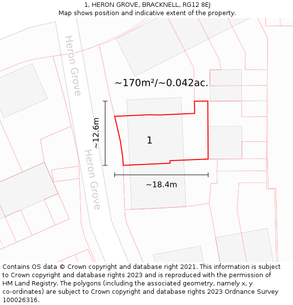 1, HERON GROVE, BRACKNELL, RG12 8EJ: Plot and title map