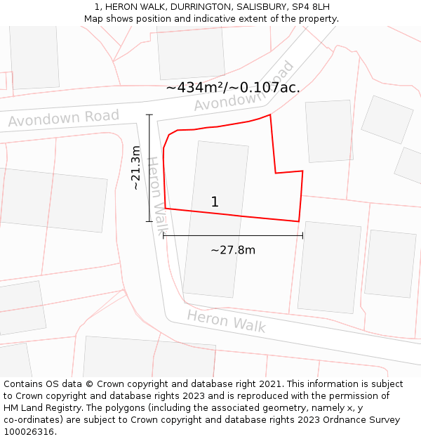 1, HERON WALK, DURRINGTON, SALISBURY, SP4 8LH: Plot and title map