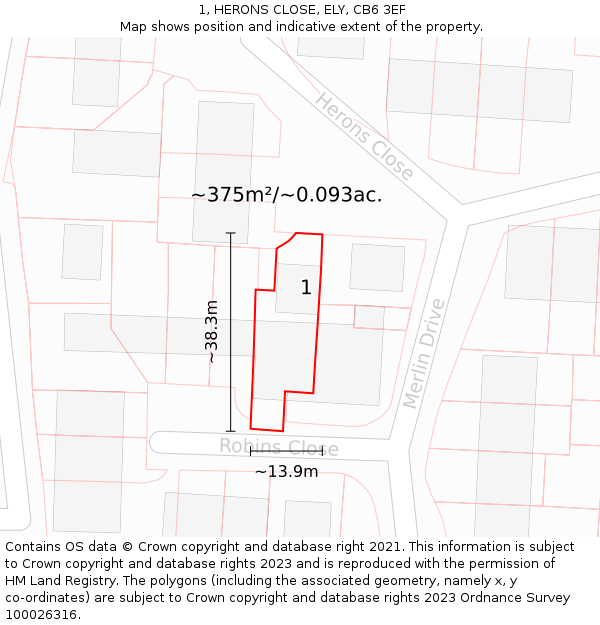 1, HERONS CLOSE, ELY, CB6 3EF: Plot and title map