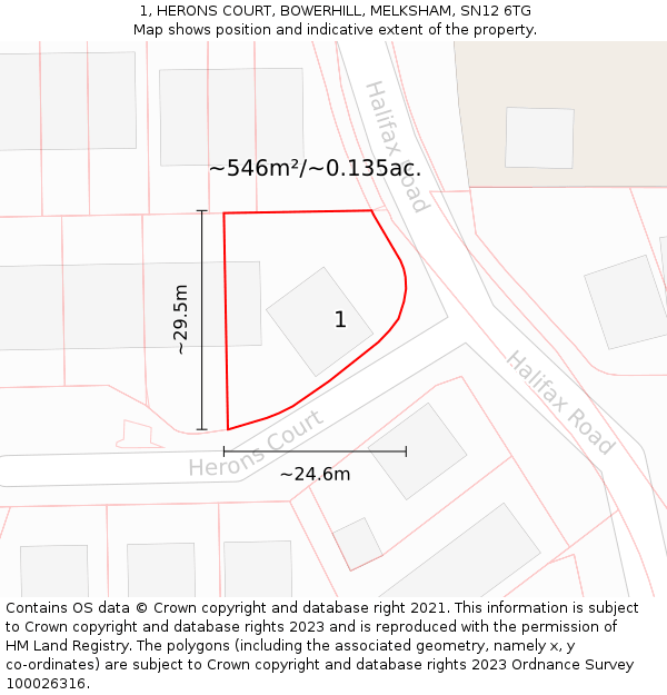 1, HERONS COURT, BOWERHILL, MELKSHAM, SN12 6TG: Plot and title map