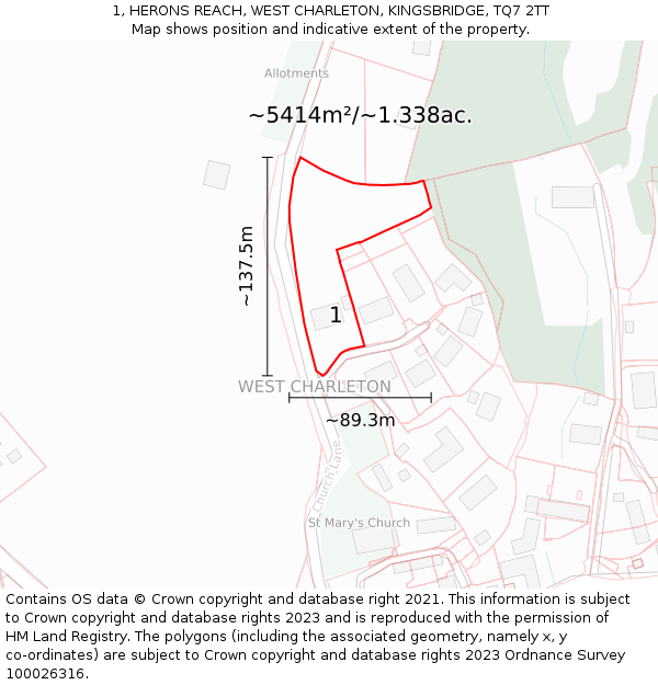 1, HERONS REACH, WEST CHARLETON, KINGSBRIDGE, TQ7 2TT: Plot and title map