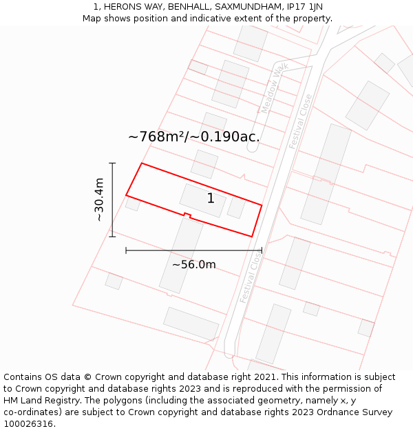 1, HERONS WAY, BENHALL, SAXMUNDHAM, IP17 1JN: Plot and title map