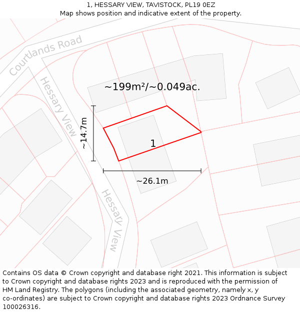 1, HESSARY VIEW, TAVISTOCK, PL19 0EZ: Plot and title map