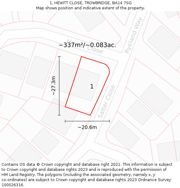 1, HEWITT CLOSE, TROWBRIDGE, BA14 7SG: Plot and title map