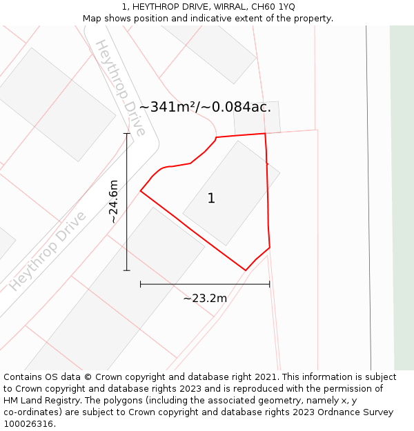 1, HEYTHROP DRIVE, WIRRAL, CH60 1YQ: Plot and title map