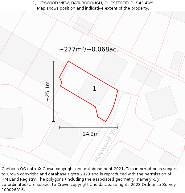 1, HEYWOOD VIEW, BARLBOROUGH, CHESTERFIELD, S43 4WY: Plot and title map