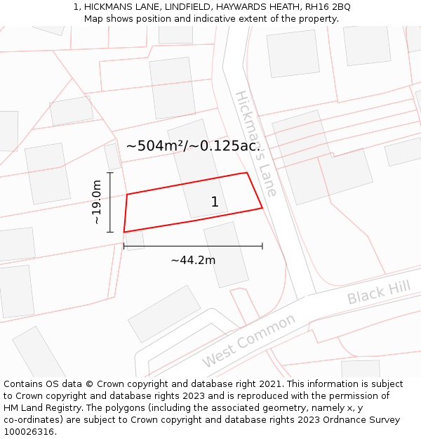 1, HICKMANS LANE, LINDFIELD, HAYWARDS HEATH, RH16 2BQ: Plot and title map