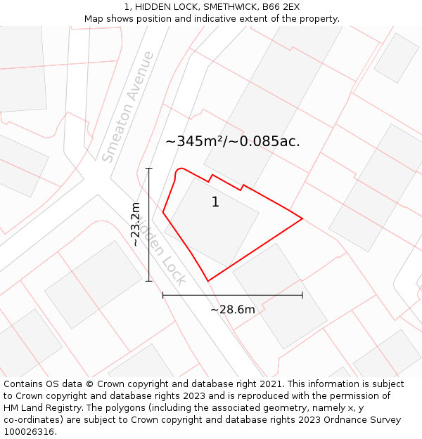 1, HIDDEN LOCK, SMETHWICK, B66 2EX: Plot and title map