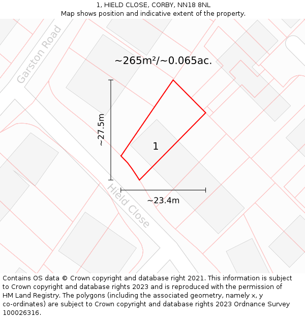 1, HIELD CLOSE, CORBY, NN18 8NL: Plot and title map