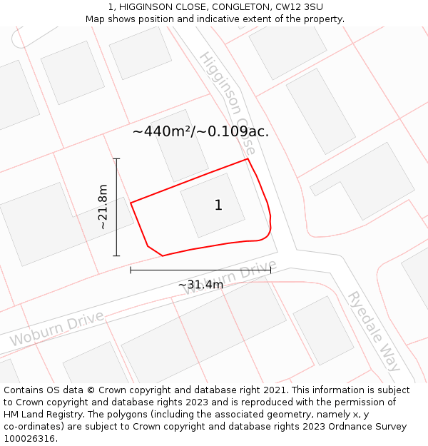 1, HIGGINSON CLOSE, CONGLETON, CW12 3SU: Plot and title map