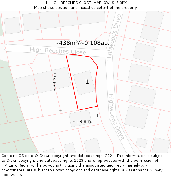 1, HIGH BEECHES CLOSE, MARLOW, SL7 3PX: Plot and title map
