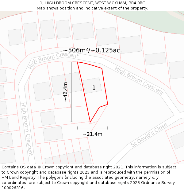 1, HIGH BROOM CRESCENT, WEST WICKHAM, BR4 0RG: Plot and title map