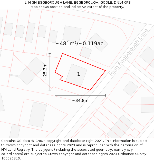 1, HIGH EGGBOROUGH LANE, EGGBOROUGH, GOOLE, DN14 0PS: Plot and title map