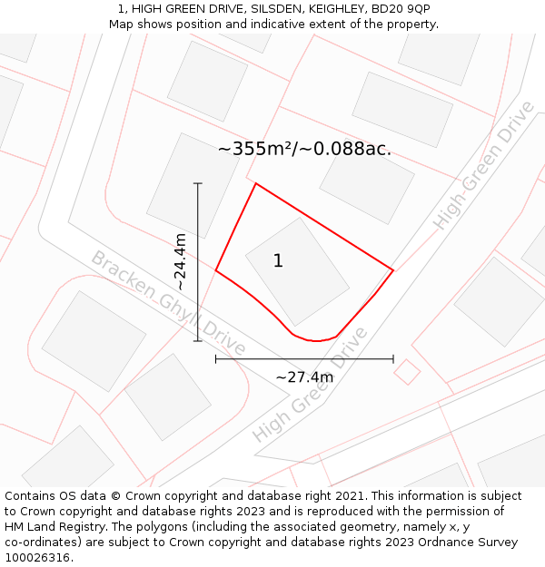 1, HIGH GREEN DRIVE, SILSDEN, KEIGHLEY, BD20 9QP: Plot and title map