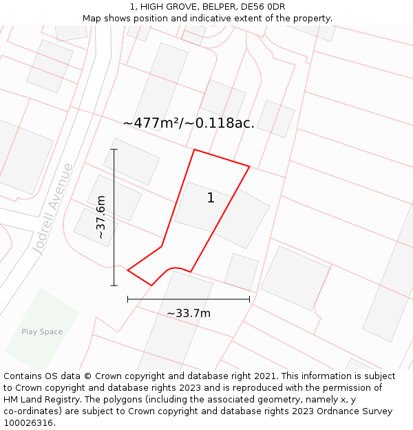 1, HIGH GROVE, BELPER, DE56 0DR: Plot and title map
