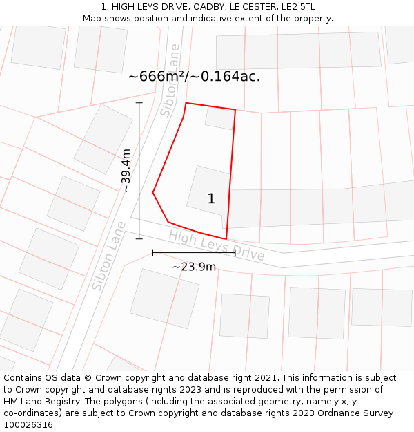 1, HIGH LEYS DRIVE, OADBY, LEICESTER, LE2 5TL: Plot and title map
