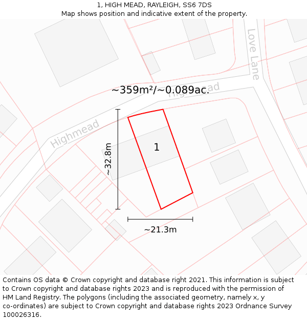 1, HIGH MEAD, RAYLEIGH, SS6 7DS: Plot and title map