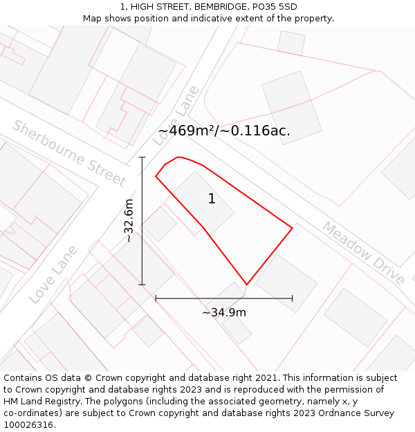 1, HIGH STREET, BEMBRIDGE, PO35 5SD: Plot and title map