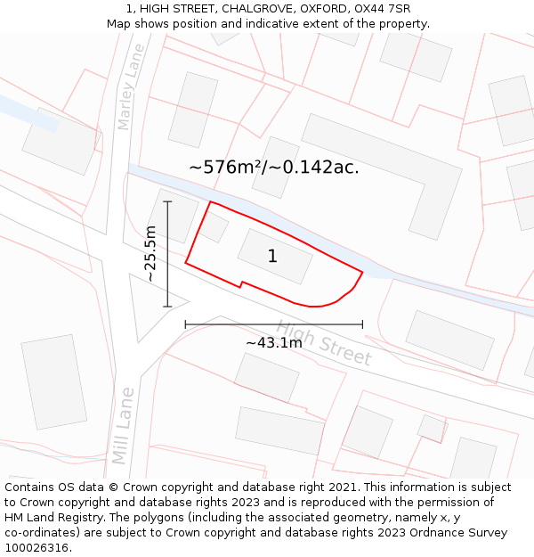 1, HIGH STREET, CHALGROVE, OXFORD, OX44 7SR: Plot and title map