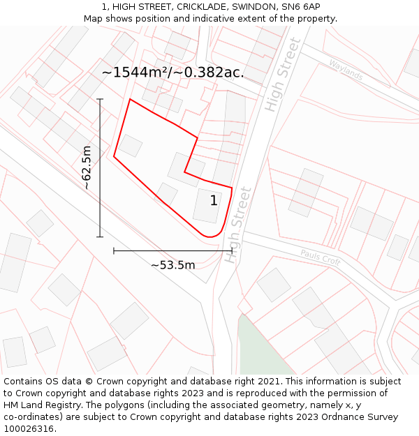 1, HIGH STREET, CRICKLADE, SWINDON, SN6 6AP: Plot and title map