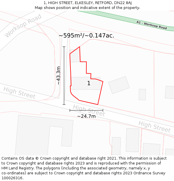 1, HIGH STREET, ELKESLEY, RETFORD, DN22 8AJ: Plot and title map