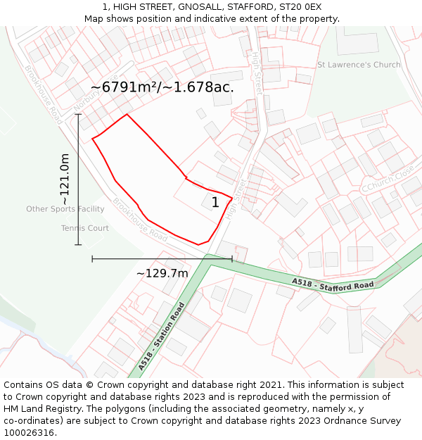 1, HIGH STREET, GNOSALL, STAFFORD, ST20 0EX: Plot and title map