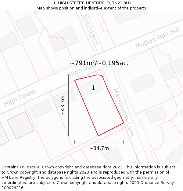 1, HIGH STREET, HEATHFIELD, TN21 8LU: Plot and title map