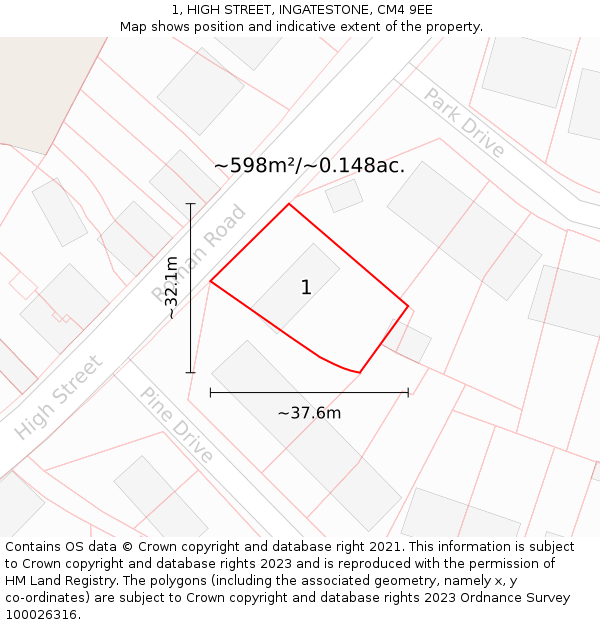 1, HIGH STREET, INGATESTONE, CM4 9EE: Plot and title map