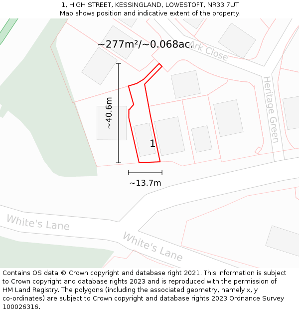 1, HIGH STREET, KESSINGLAND, LOWESTOFT, NR33 7UT: Plot and title map