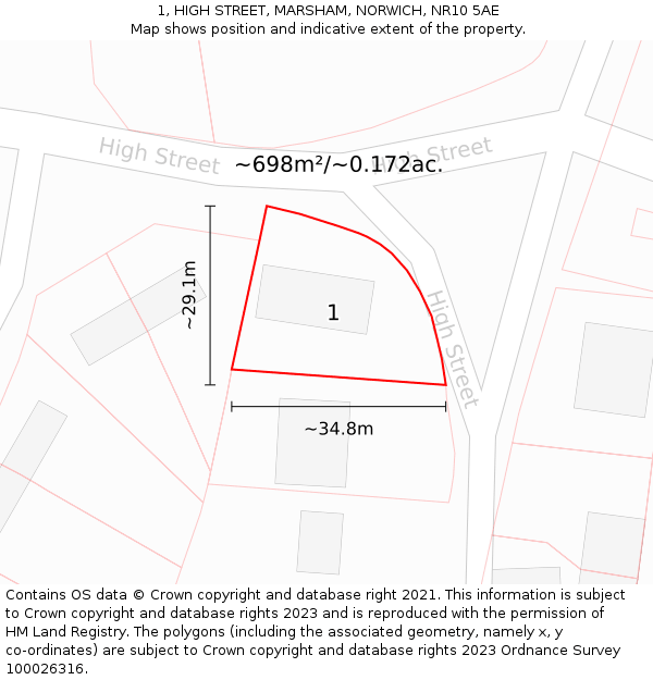 1, HIGH STREET, MARSHAM, NORWICH, NR10 5AE: Plot and title map