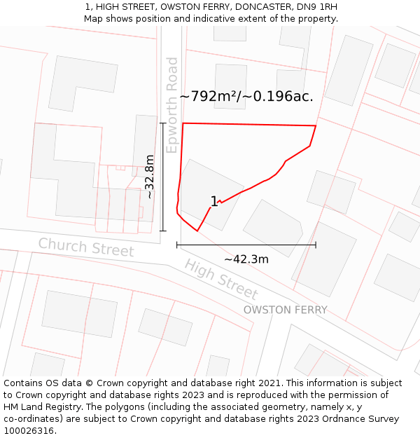 1, HIGH STREET, OWSTON FERRY, DONCASTER, DN9 1RH: Plot and title map