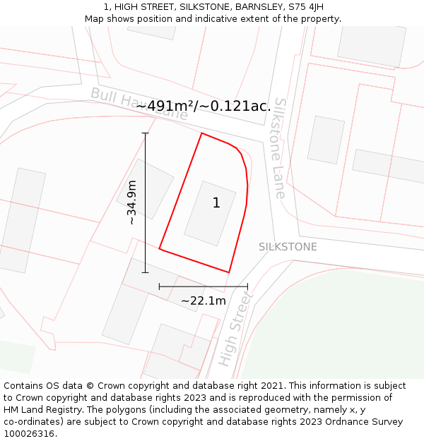 1, HIGH STREET, SILKSTONE, BARNSLEY, S75 4JH: Plot and title map