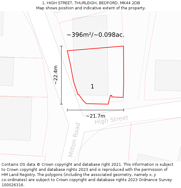 1, HIGH STREET, THURLEIGH, BEDFORD, MK44 2DB: Plot and title map