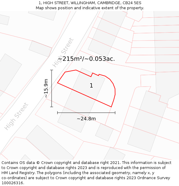 1, HIGH STREET, WILLINGHAM, CAMBRIDGE, CB24 5ES: Plot and title map
