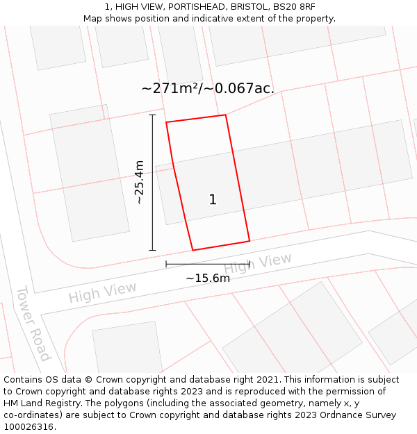 1, HIGH VIEW, PORTISHEAD, BRISTOL, BS20 8RF: Plot and title map