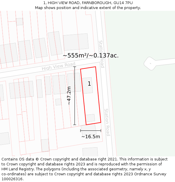 1, HIGH VIEW ROAD, FARNBOROUGH, GU14 7PU: Plot and title map