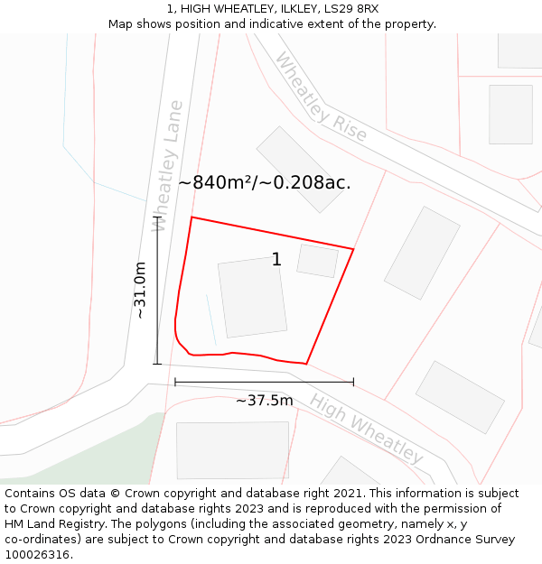 1, HIGH WHEATLEY, ILKLEY, LS29 8RX: Plot and title map