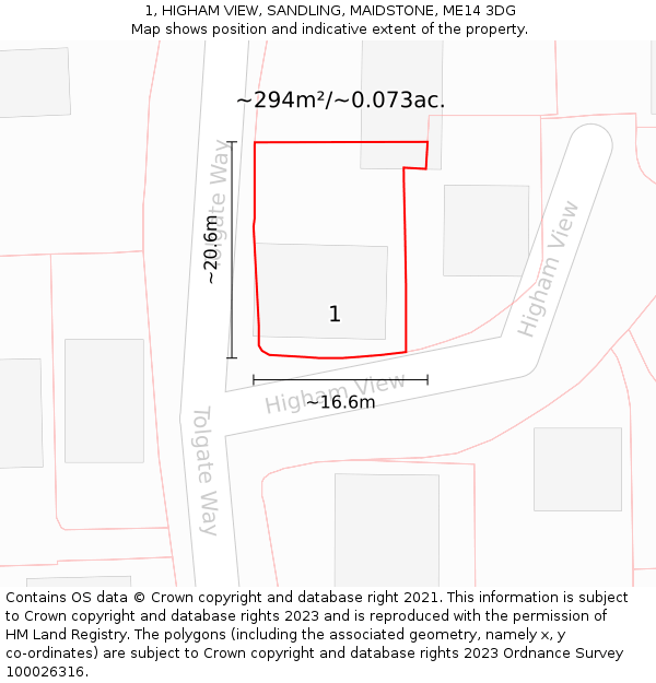 1, HIGHAM VIEW, SANDLING, MAIDSTONE, ME14 3DG: Plot and title map